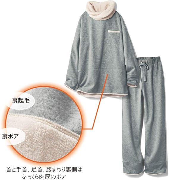 Amazon ベルメゾン 首と腰回り あったか 裏起毛 長袖 パジャマ レディース E 杢グレー 日本 S 日本サイズs相当 パジャマ ルームウェアセット 通販