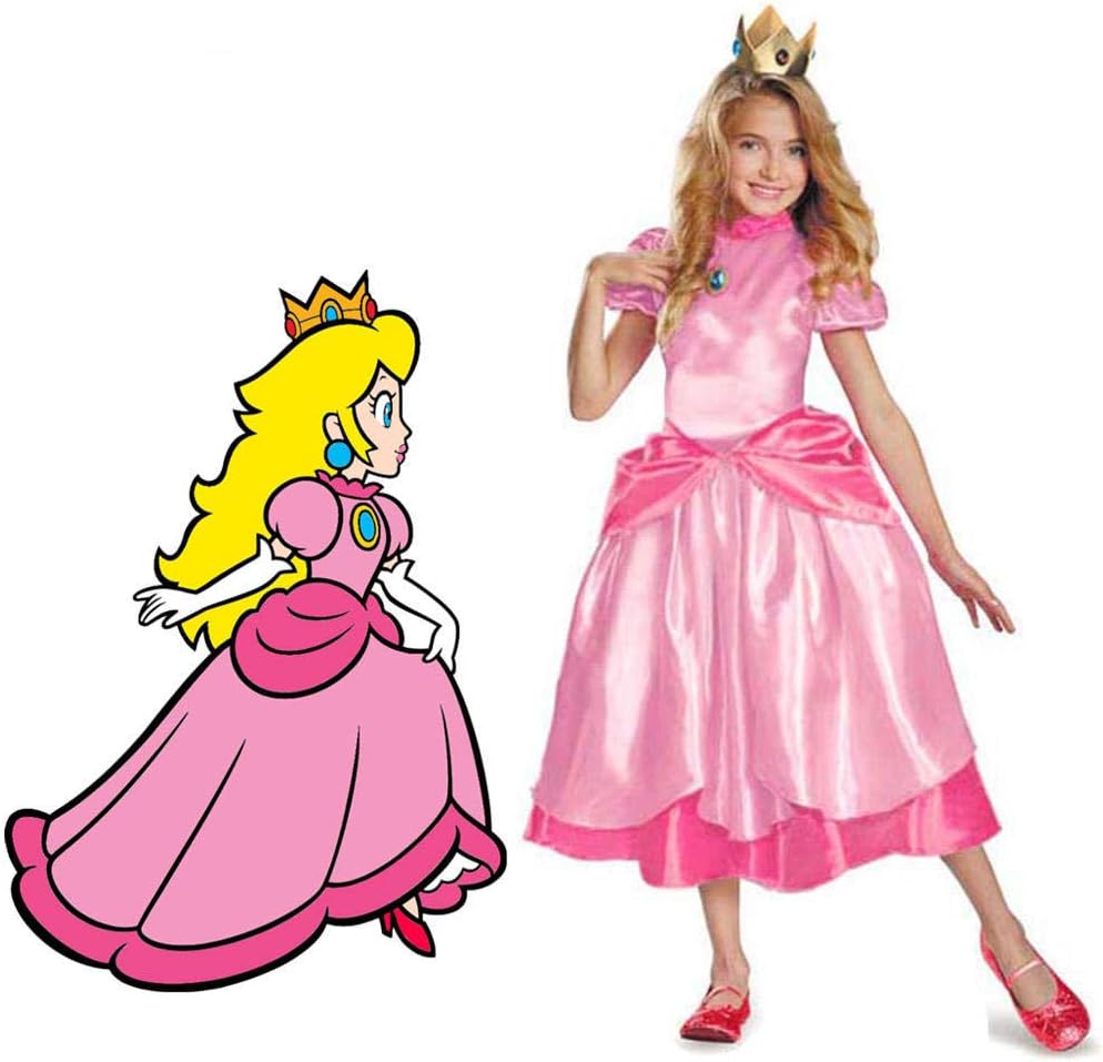 Little Princess Peach Costume Super Mario Brothers Princess Cosplay Classic Game Mario Costume Kids Girl Halloween Fancy Dress