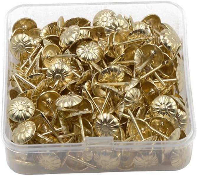 newlng Upholstery Tacks,Gold 200PCS Sofa Foam Nail 11×16 mm Antique Thumbtack Push Pin for Furniture Decoration Indoor Creative Plum Nail Doll House DIY Decoration Gift Making Accessories Tack