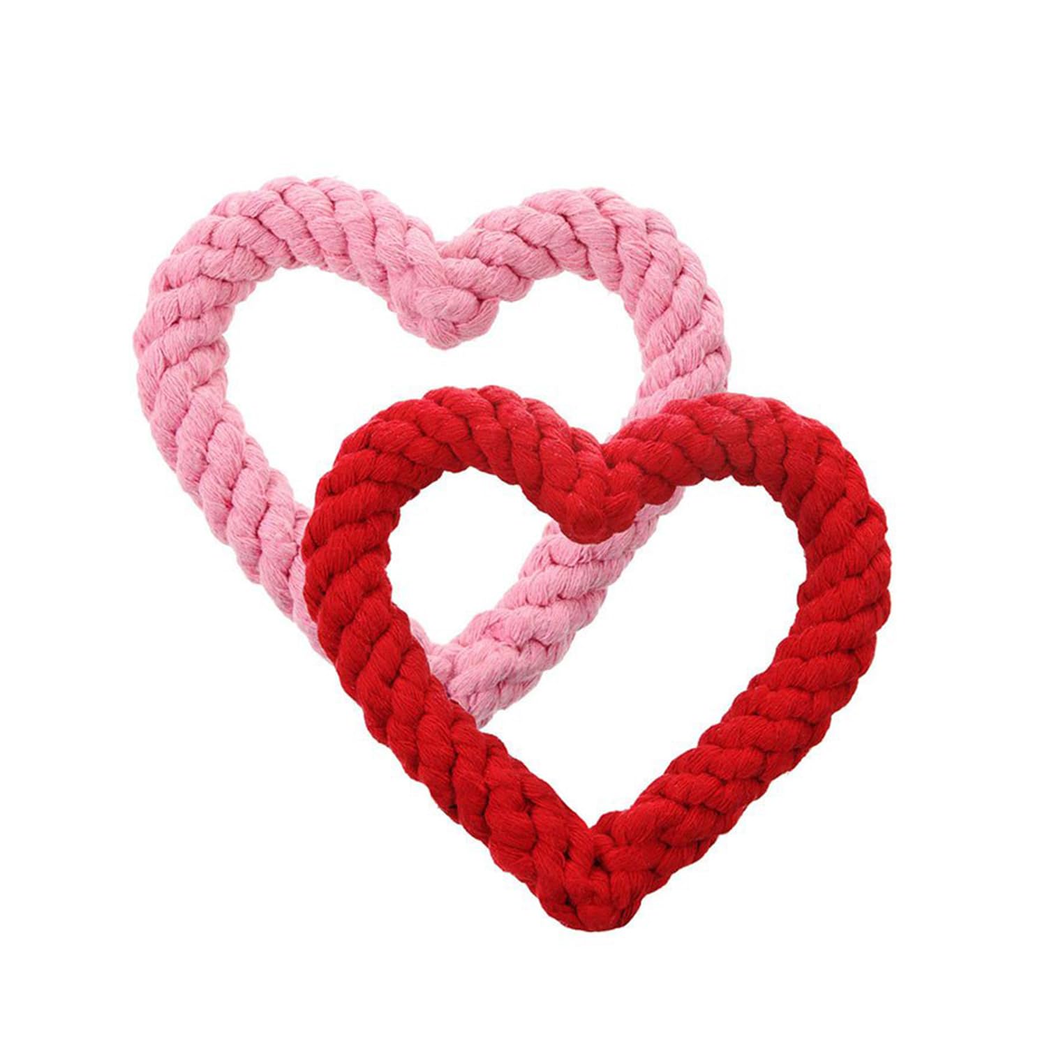 2 Pcs Valentine's Day Dog Chew Rope, Heart Shape Pet Chew Toy Valentine Pet Teeth Toy Calm Down for Puppies (Pink & Red)