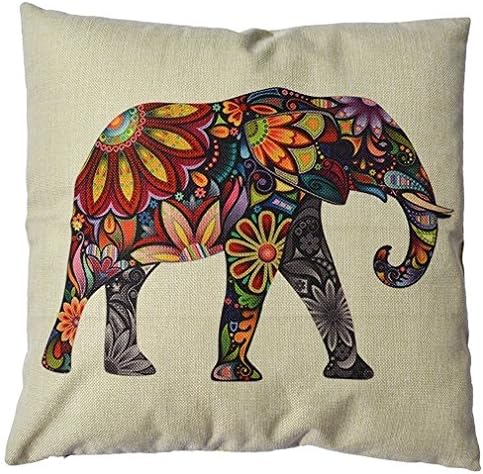 Onker Cotton Linen Square Decorative Throw Pillow Case Cushion Cover 18" x 18" Animal Style Cute Elephant