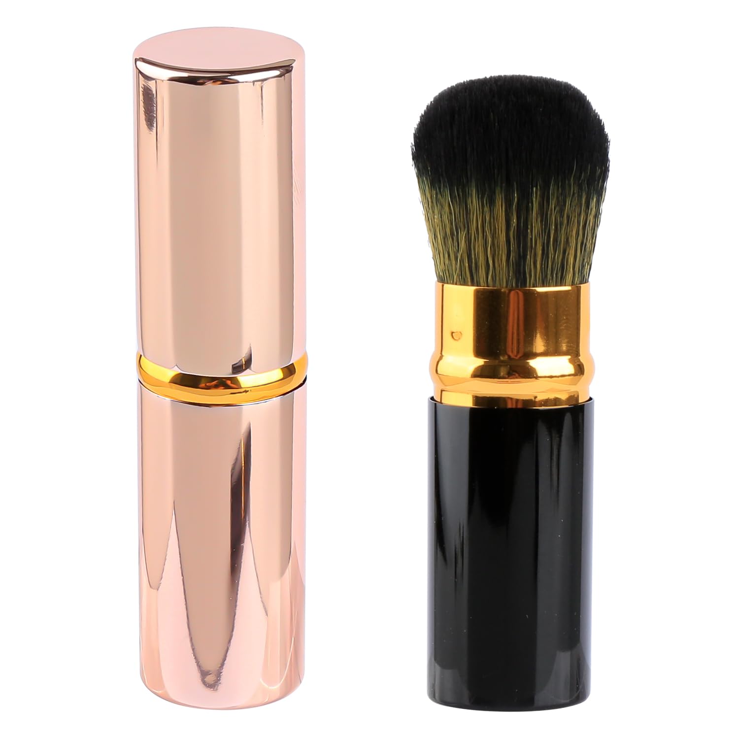 Luckious 2 PCS Retractable Blush Brush with Lid, Travel Makeup Brush, Retractable Concealer Brush for Liquid Foundation Powder (Gold and Black)
