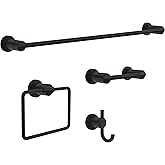 Delta Nicoli (4-Pack) Bathroom Set Matte Black 18" Towel Rack, Toilet Paper Holder, Hand Towel Holder, Towel Hook| Bathroom A
