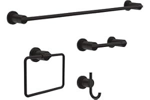 Delta Nicoli (4-Pack) Bathroom Set Matte Black 18" Towel Rack, Toilet Paper Holder, Hand Towel Holder, Towel Hook| Bathroom Accessory Set Towel Holder 4-Piece Hardware Set NIC64-MB