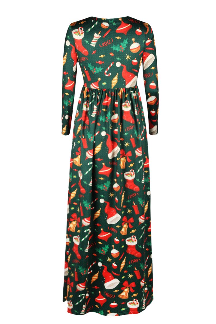 Pink Queen Women's Long Sleeve Christmas Dress Digital Printed Maxi Dresses