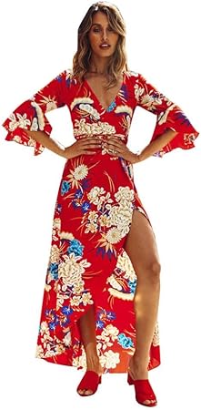 v neck floral wrap dress