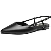 DREAM PAIRS Slingback Flats for Women, Pointed-Toe Elegant Women's Ballet Flats with Buckle Strap, Classic Low Heel Dress Shoes for Casual Work Office Party