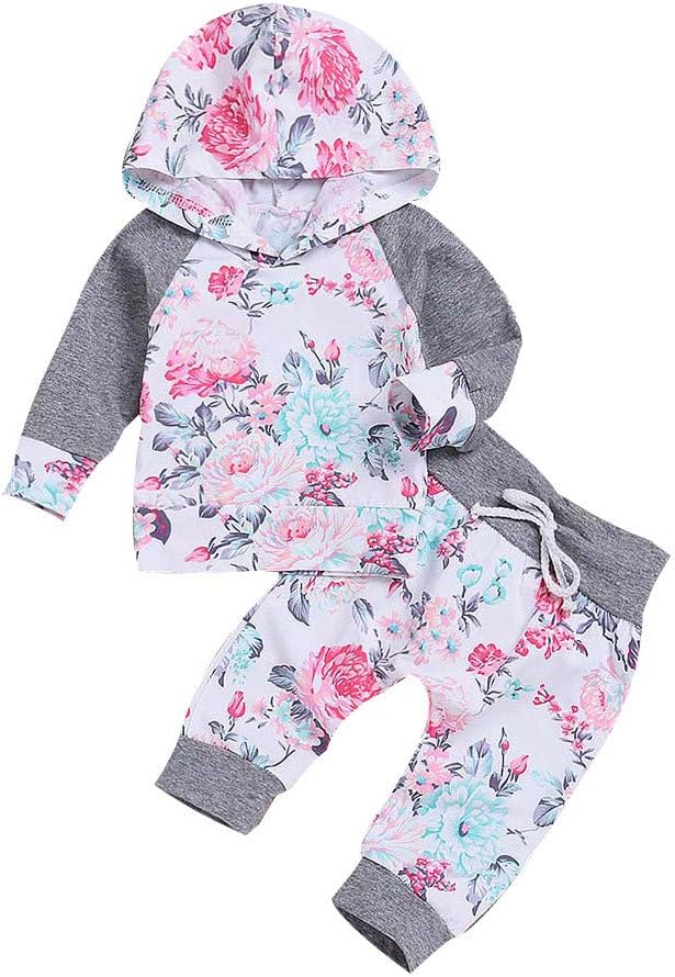 Londony Clearance Sales! Newborn Infant Baby Boy Girl Floral Tops Hoodie Pants Outfits 2Pcs Set Clothes
