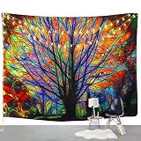 BLEUM CADE Colorful Tree Tapestry Wall Hanging Psychedelic Forest with Birds Wall Tapestry Bohemian Mandala Hippie Tapestry for Bedroom Living Room Dorm