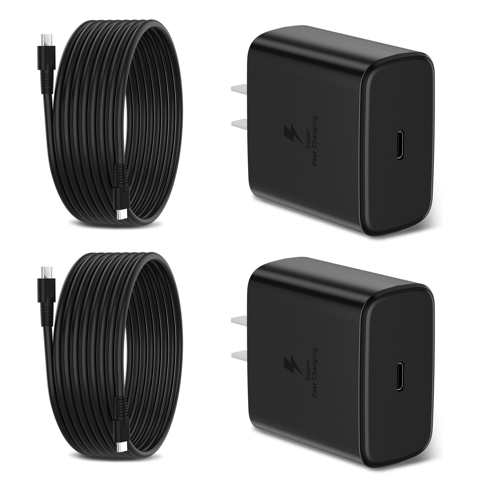 45W Super Fast Charger for Samsung, 6.5FT/2M USB C Charger Fast Charging for Samsung S25/S24/Plus/Ultra, PD 3.0 GaN Type C Charging Block Compatible with iPhone 17/16/15 and More (Black, 2 PCS)