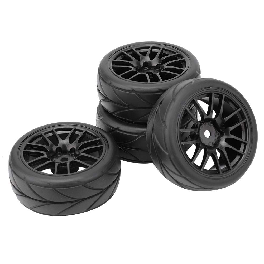 GOTOTOP 4pcs Rubber RC Racing Tyre, 1/10 RC Truck Wheel Tyre Car On Road Wheel Rims for ZD Racing Car(black)