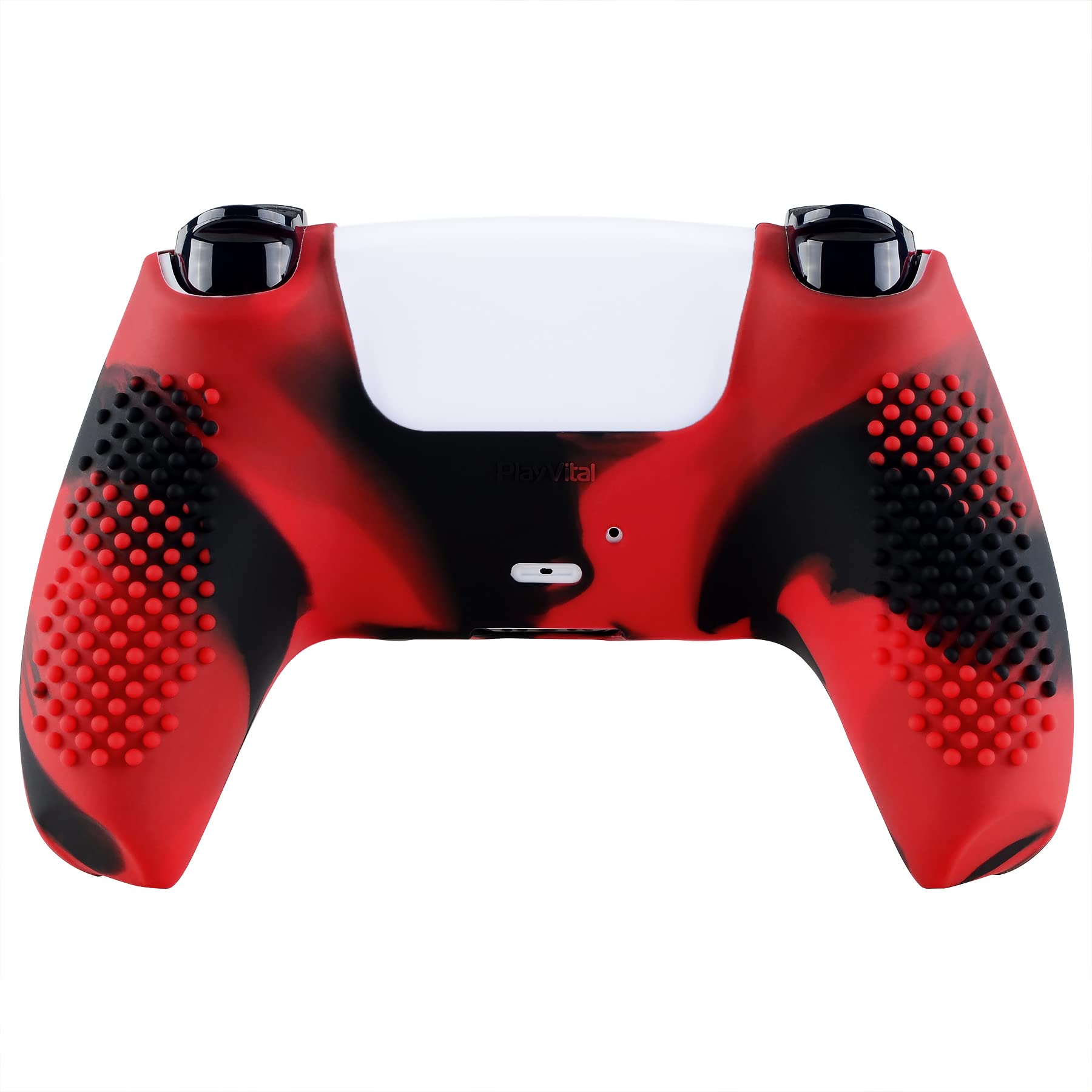 eXtremeRate PlayVital 3D Studded Edition Anti-Slip Silicone Cover Skin for ps5 Controller, Soft Rubber Case Protector for ps5 Wireless Controller with Thumb Grip Caps - Red & Black