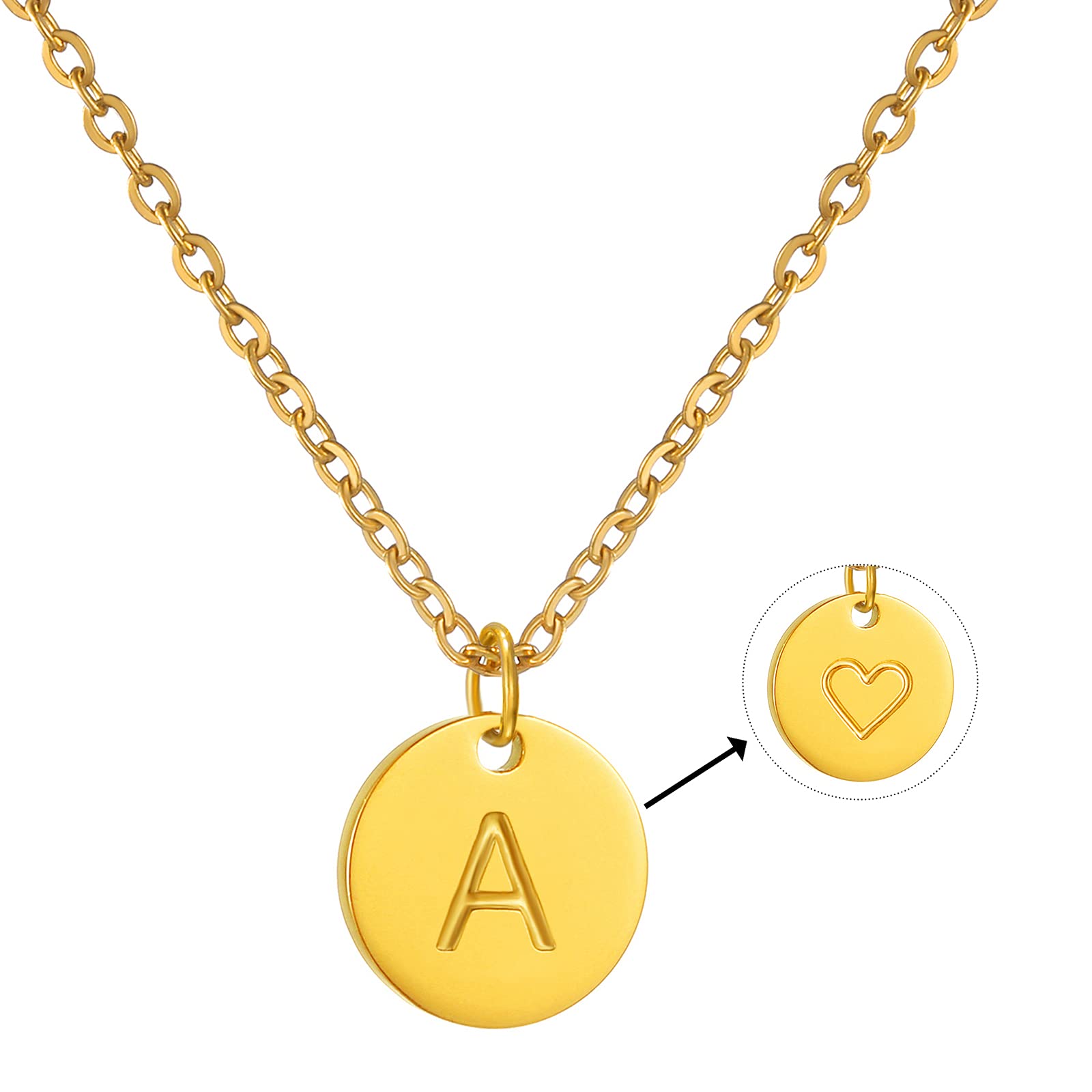AFSTALR Initial Letter Necklace for Women Round Pendant with A Heart Necklace Personalized Birthday Jewellery Gifts Gold