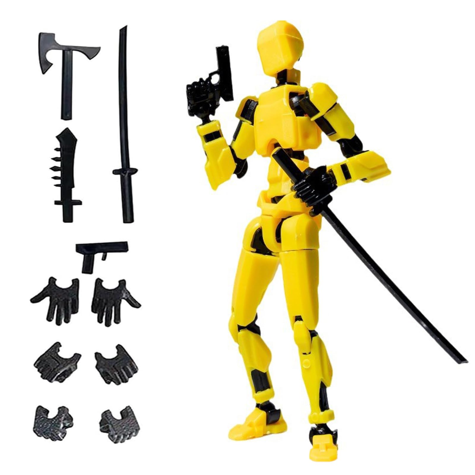 Azxndy 3D Printed Moveable Joints Robot，Finger Exercising Toys Assembly Set，Multi Joint Movable Model，Full Body Mechanical Movable Toy,Movie Character Desktop Decoration for Game Lovers (yellow)