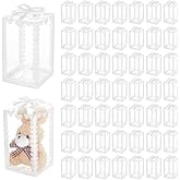 BENECREAT 60Pcs 2.3x2.3x4 Inch Transparent PVC Favor Boxes, Rectangle Bow Knot Pattern Clear Wedding Party Favour Boxes for Candy Chocolate, Festival Gift Packaging