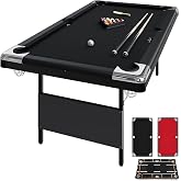 7 Foot Pool Table for Family, Foldable No Assembly Pool Table with Balls, Cues, Chalk, Rack &amp; Brush, Portable Billiards Game Table for Apartment, Basement, Office &amp; Game Room