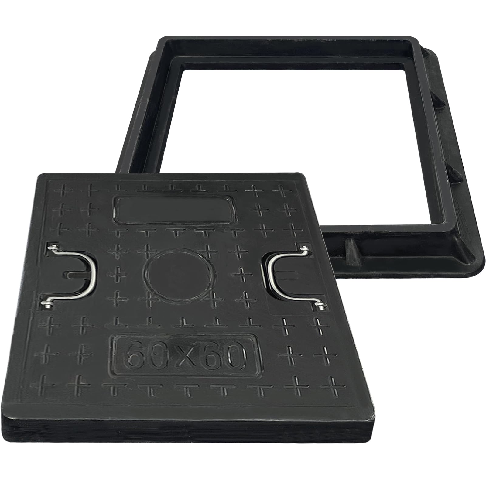 Photo 1 of 24x24 Inch Square Manhole Cover and Frame, Solid Septic Tank Cover, Recessed Non-Slip Design with Handle, Suitable for Sewer, Septic Tank and Yard (Black)