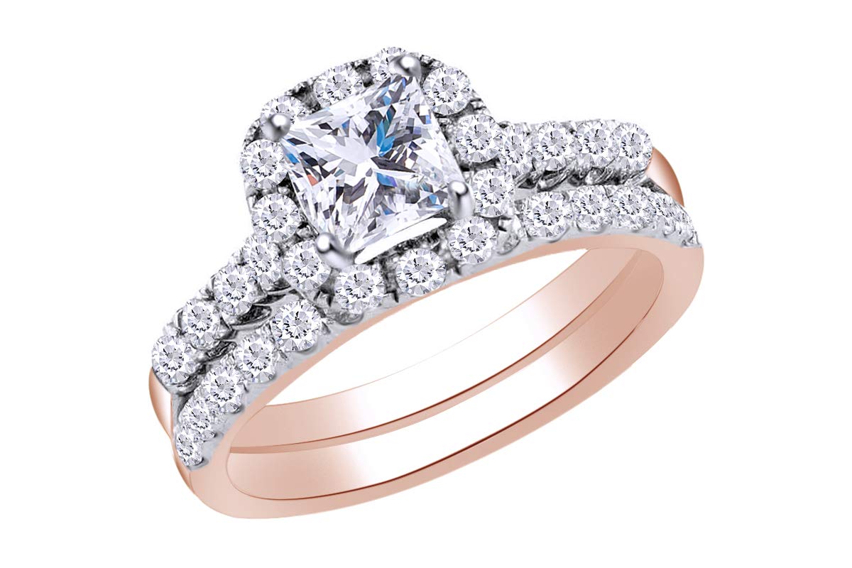 1 7/8 Cttw Womens Princess Natural Diamond Bridel Wedding Engagement Ring Band Set 14Kt Solid Gold (