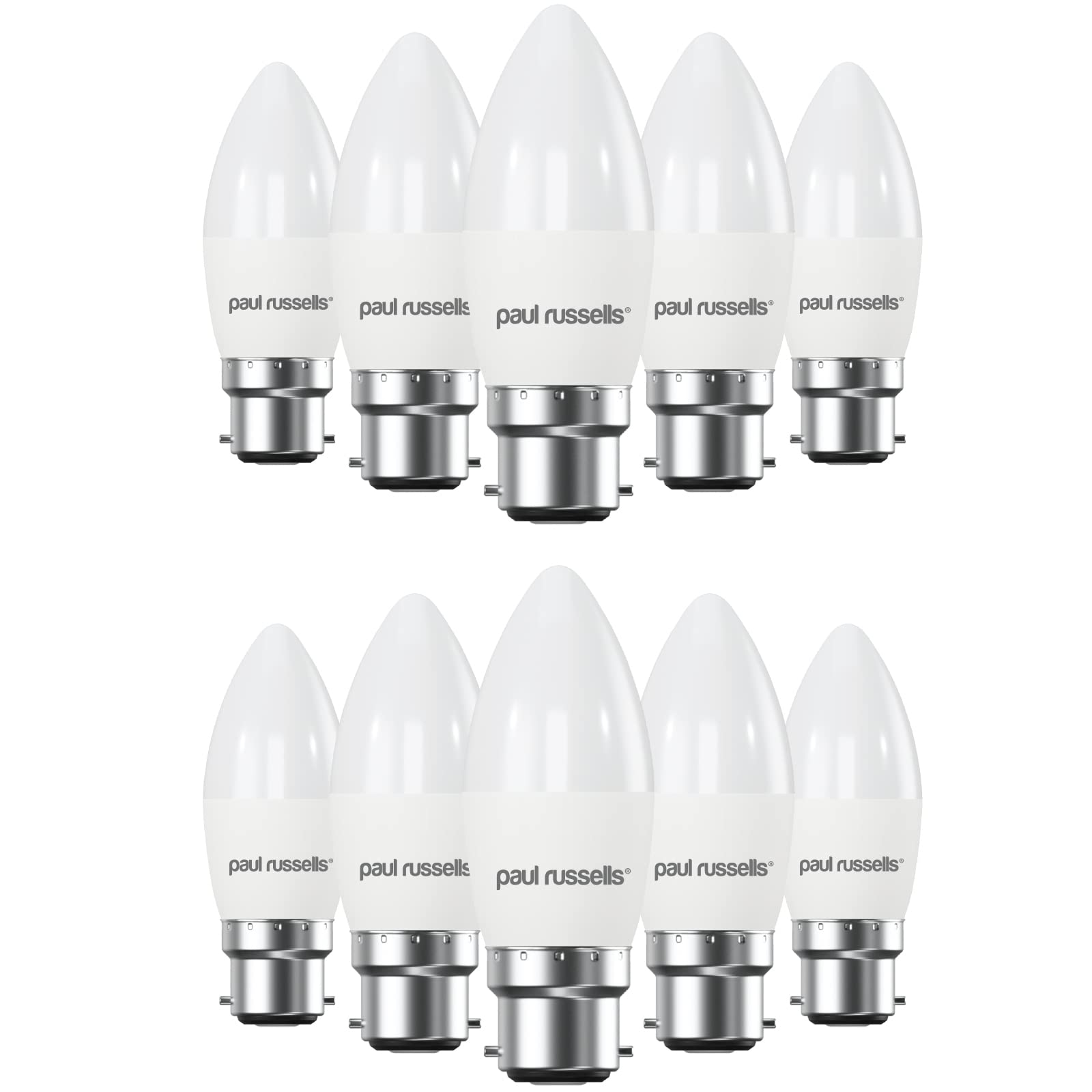 paul russells LED Candle – Dimmable Bayonet Fitting Light, 5.5W 470LM B22 C37 LED Bulbs, 40w Equivalent, 4000K Cool White/Natural White, Dimmer BC Energy Saving Ceiling Lightsbulbs, Pack of 10