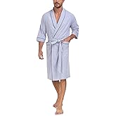 EA'S SECRET 100% Cotton Men's Lightweight Robe Summer Short Sleeve Bathrobe Soft Knee Length Robe with Pockets