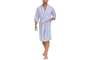 EA'S SECRET 100% Cotton Men's Lightweight Robe Summer Short Sleeve Bathrobe Soft Knee Length Robe with Pockets