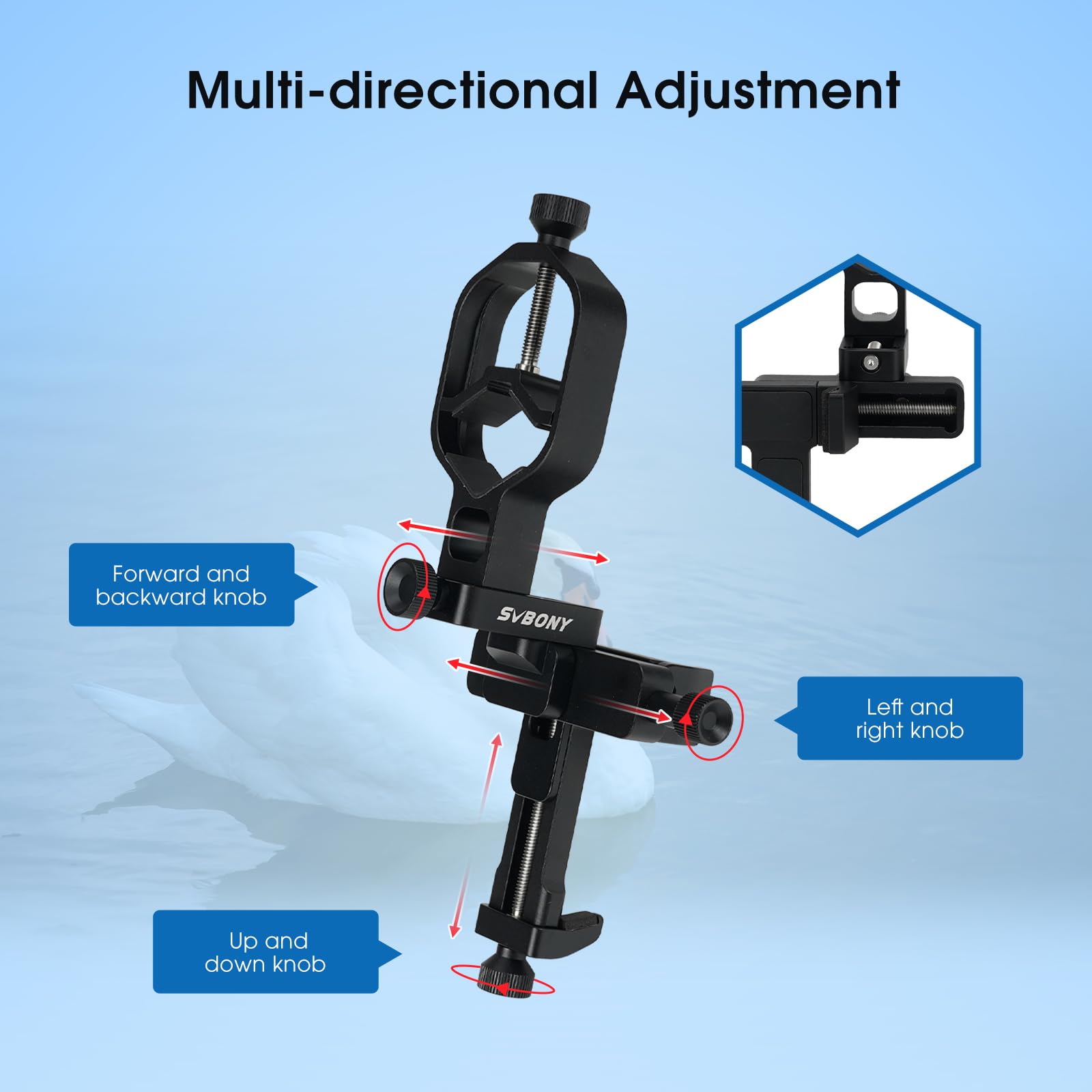 Condition photo showing New/Like New for svbony sv214 pro universal phone adapter for telescope, spotting scope binoculars, 3-axis adjustable