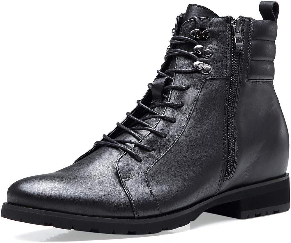 Men's Invisible Height Increasing Elevator Shoes-Genuine Leather Motorcycle Boot-3.15 Inches Taller H82018K101D (Black, Numeric_12)