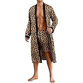 ChiaoLezhee Men's Satin Kimono Robe Set with Shorts, Silk Lightweight Bathrobe with Belt, Luxury Long Sleeve Sleepwear