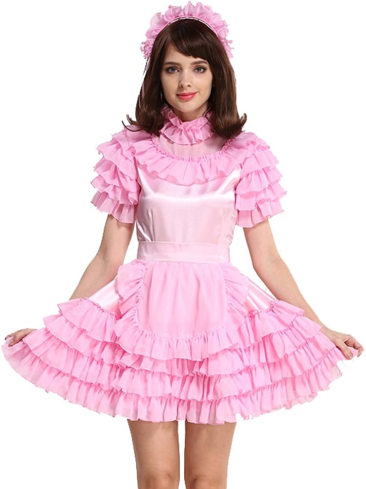Gocebaby Sissy Lockable Maid Light Pink Stain Dress Uniform Costume (L