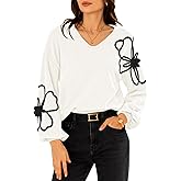 Pink Queen Women's Pullover Sweaters 2025 Knit Floral V Neck Tunic Pullover Long Sleeve Oversized Fall Casual Sweater