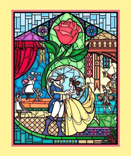 Beauty and The Beast Stained Glass Fabric Panel by Springs Creative and Licensed by Disney 36" x 44" 100% Cotton