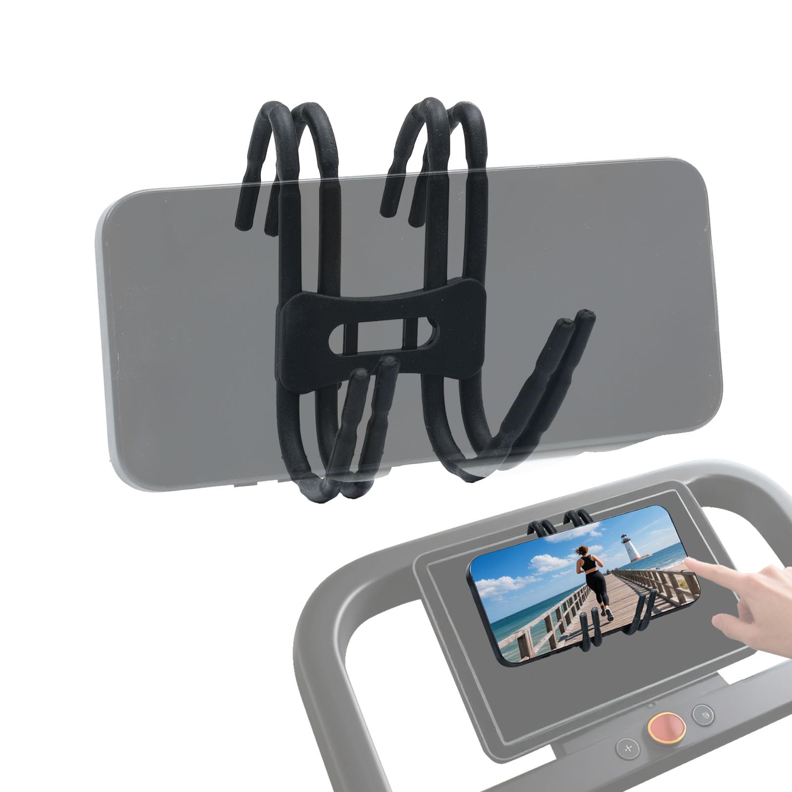 canbeyond 2PCS Black Silicone Treadmill Phone Holder for Peloton Bike, Deformable Treadmill Phone Mount Compatible with Most Exercise Bicycle & Treadmill with Screen