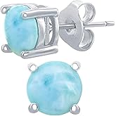 Beaux Bijoux Natural Larimar Stud Earrings for Women – Blue Round Larimar Gemstones in Sterling Silver - Unique Jewelry Gift