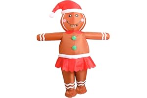 OVIFM Gingerbread Man Costume Kids 9-12,Inflatable Halloween Christmas Character Costumes,Funny Blow Up Onesies Ginger Bread