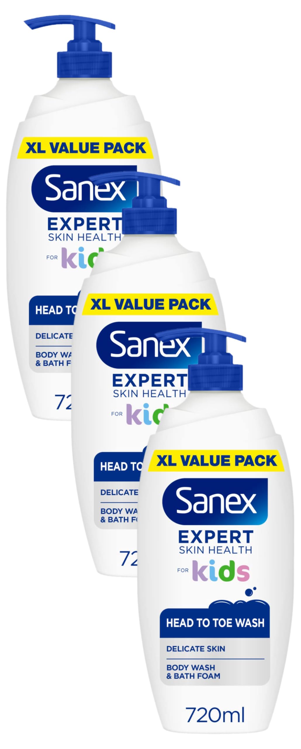 Sanex Expert Skin Health Head to Toe Kids’ Body Wash 720ml | protects delicate skin | children’s shower gel | gently cleanses | 12h hydration | dermatologically tested | paediatrician approved