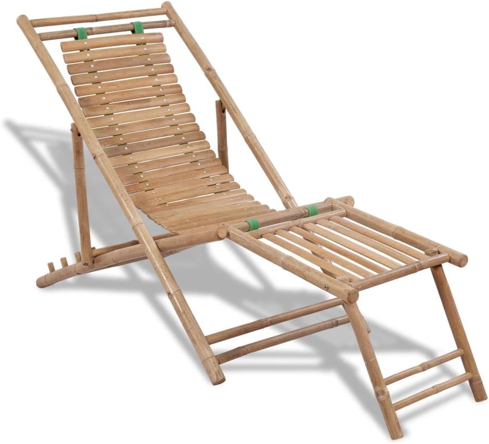 Fesjoy Lounge Chair Patio Folding Chaise Outdoor wood Garden Armchair Adjustable Lounger Recliner Chaise for Beach Yard Pool Bamboo Deck Chair with Footrest