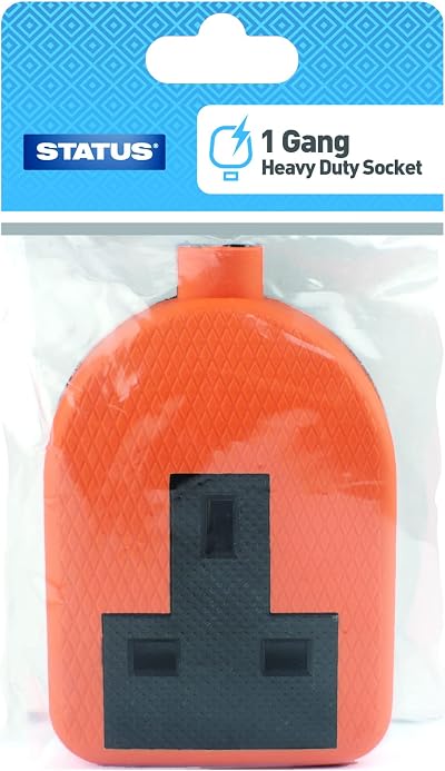 STATUS Orange 1 Gang 2 Way 13A Heavy Duty Re-Wireable Rubber Socket Block