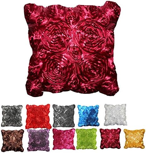 Yoovimin 1pc Satin Little Rose Embroidery Cushion Cover Color Cotton Decorative Pillowcase Cushion Cover for Sofa Throw Pillow Case 16"x16" (1 Burgundy)