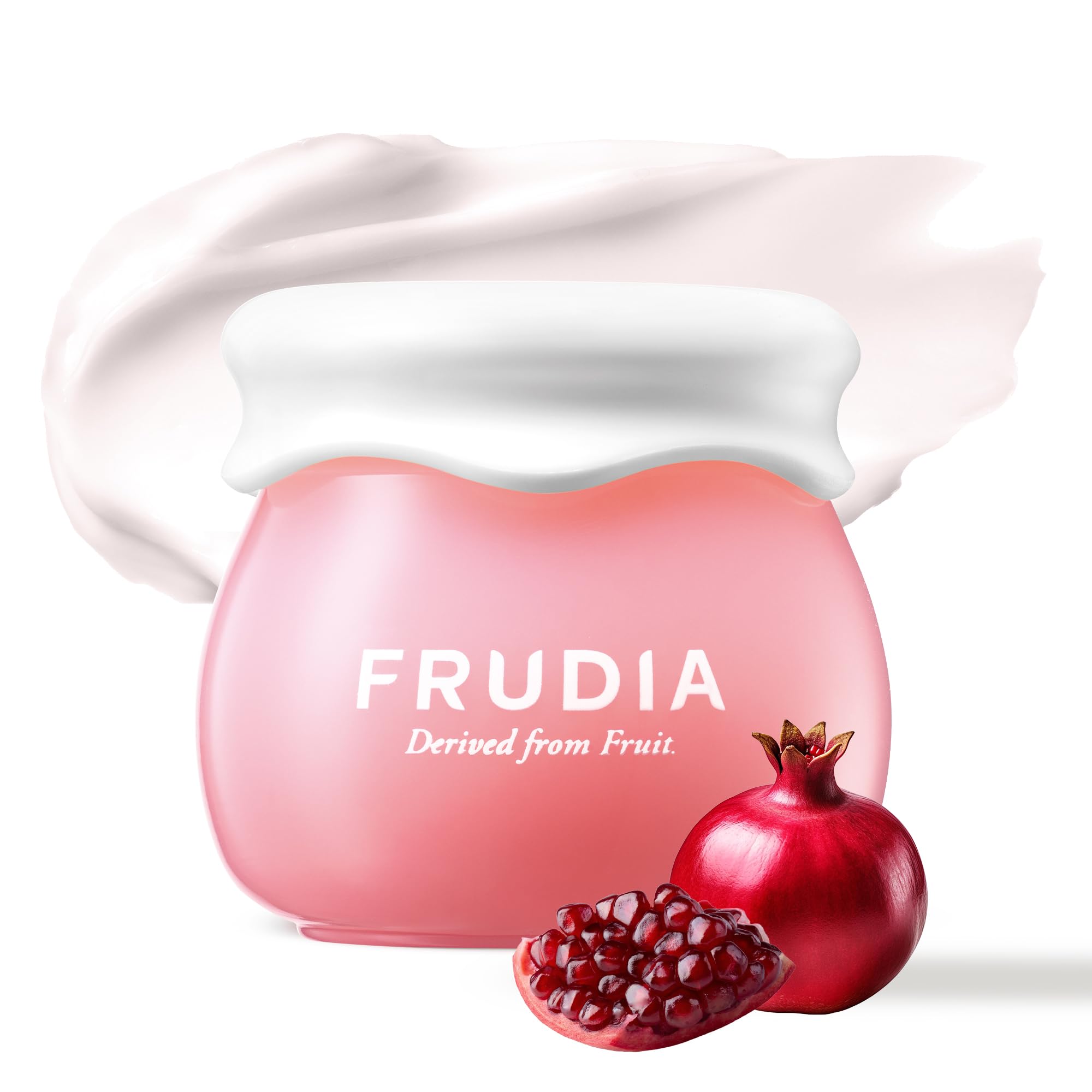 FRUDIA. Pomegranate Mini Nutri-Hydrating Cream. Pomegranate Extract with Polyphenols. Antioxidant Properties. Soothes Sensitive Skin and Reduces Wrinkles. Content 10 g.