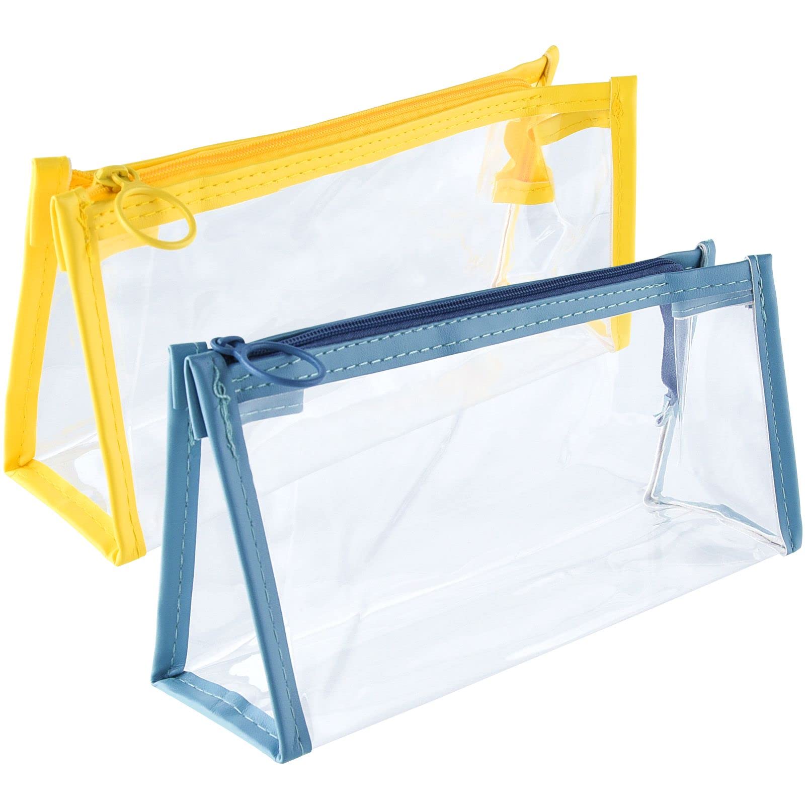 ASTARON 2 Pcs Clear Pencil Case - Large Capacity Transparent Box for Exam, Students, Toiletries, Travel With Zipper, See-Through Cosmetic Bag