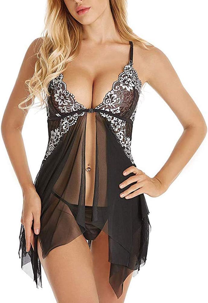 OYSOHE Underwear Lingerie for Women Front Closure Babydoll Lace V Neck Mesh Sleepwear Lingerie