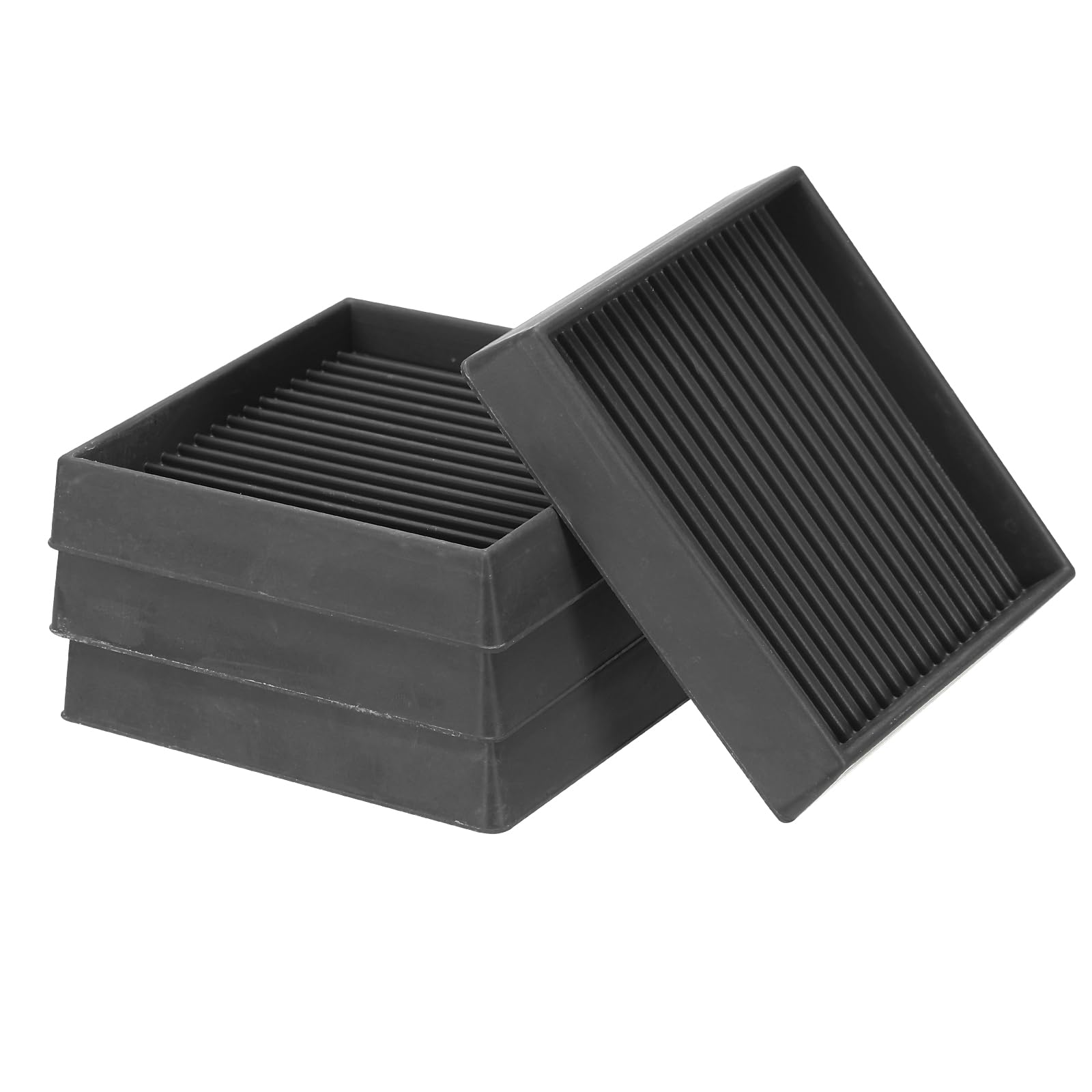 PATIKIL 3"x3" Square Rubber Furniture Pads, 4 Pack Non Slip Caster Cups Anti Skid Floor Protectors for Furniture Feet Bed Couch Chair Table Stopper, Black