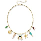FAUTHENTICUTE Pearl Choker Necklaces With Multi Beach Charms Shell Conch Starfish Jewelry