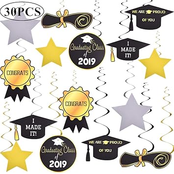 Xadp 30 Pack Graduation Hanging Decorations Swirls Kit Gold