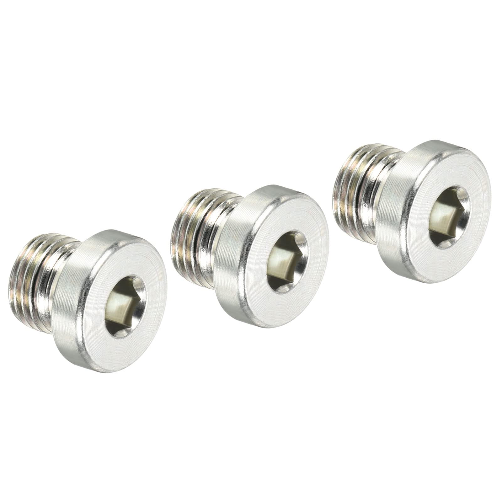 PATIKIL M10*1 Internal Hex Head Pipe Fitting Plug, 3 Pack Male Thread 45# Steel Socket Plug with Sealing Ring for Terminate Pipe Ends