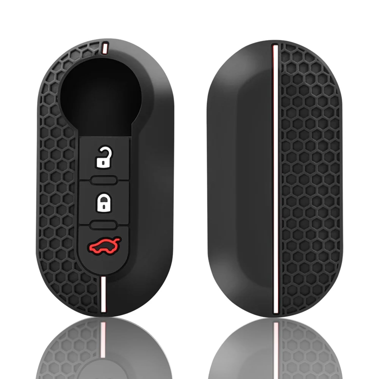 Juttzzei Fiat Car Key Cover for Fiat 500 Brava Bravo Ducato Doblo Delta Fiorino Grande Punto Panda Palio Scudo Sedici Lancia Musa Key Fob Cover, TPU Silicone Fiat 500 Key Covers- 3 Buttons(White-line)