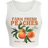 WDIRARA Women's Letter Print Graphic Round Neck Sleeveless Rib Knit Crop Tank Top