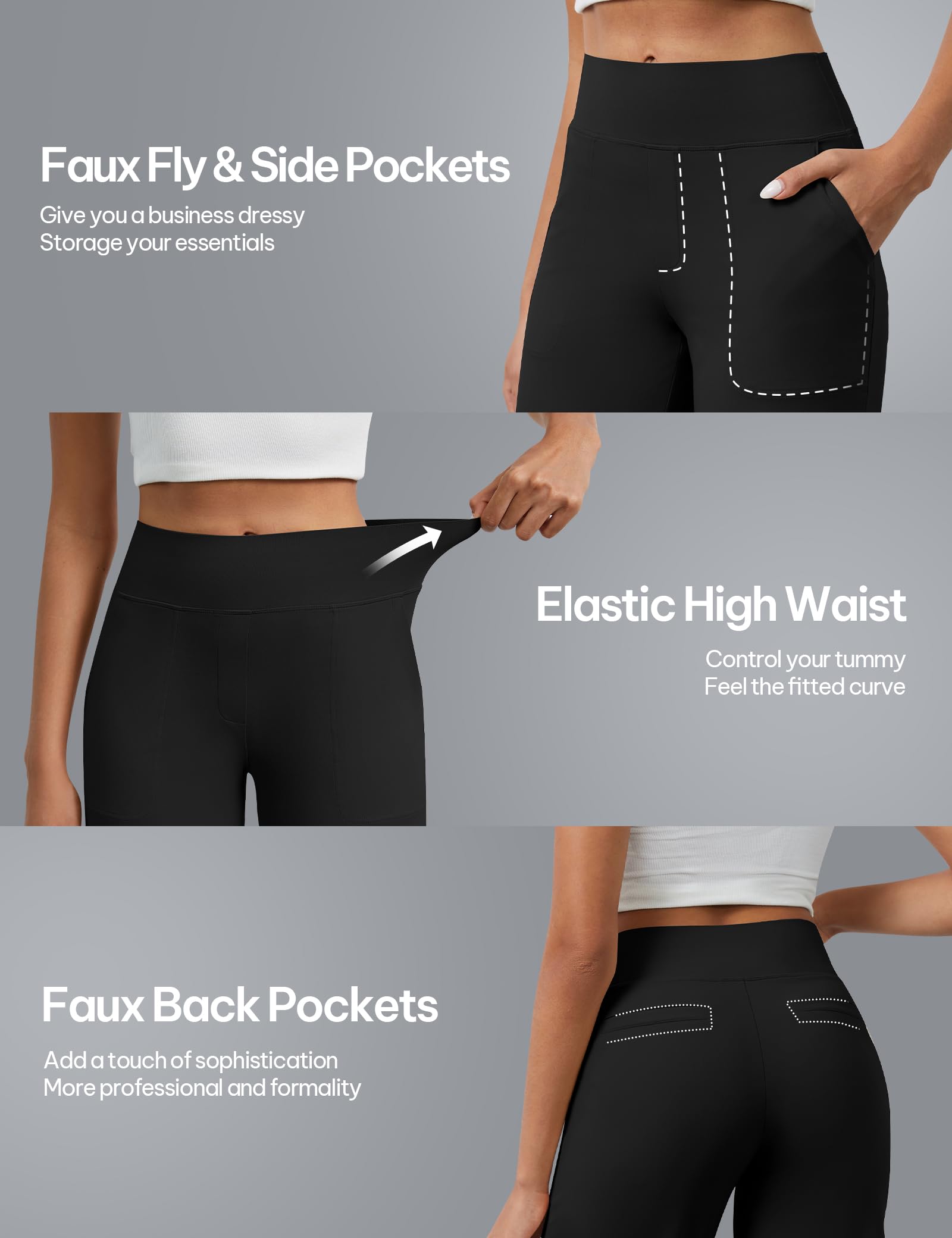 AVAMO Wide Leg Pants for Women Stretchy Work Pants Tummy Control Pants with Pockets Pull On Slacks Black