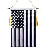 TMHTMH 18x12 Inch Black USA Wall Banner Flag,Wooden Hanging Pole and Double Satin Finish,Black American Hanging Flag,for House Room,School Classroom, Club and Door