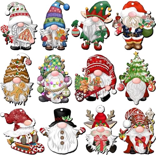 12 Pcs Christmas Gnome Wooden Ornaments,Wood Hanging Christmas Tree Small Decorations Vintage Rustic,Christmas Ornaments for Home Xmas Party Indoors Home Decor (Xmas -B) at Amazon